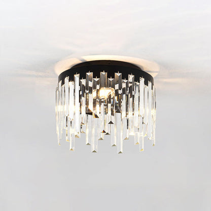 Contemporary Nordic Crystal Metal Round 3-Light Semi-Flush Mount Ceiling Light For Hallway & Bedroom