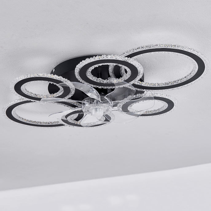 مروحة سقف دائرية معاصرة من الحديد الأكريليك بتصميم نورديك مع إضاءة LED شبه مسطحة لغرفة المعيشة وغرفة النوم