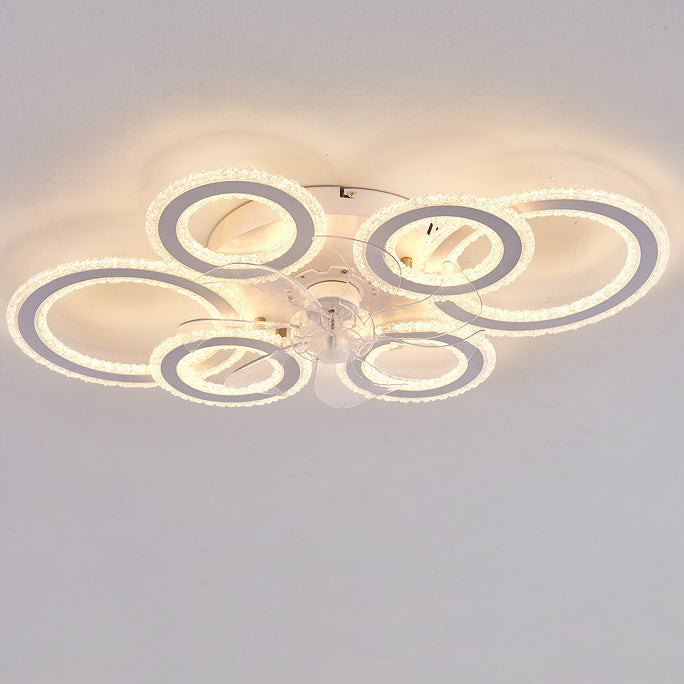 مروحة سقف دائرية معاصرة من الحديد الأكريليك بتصميم نورديك مع إضاءة LED شبه مسطحة لغرفة المعيشة وغرفة النوم