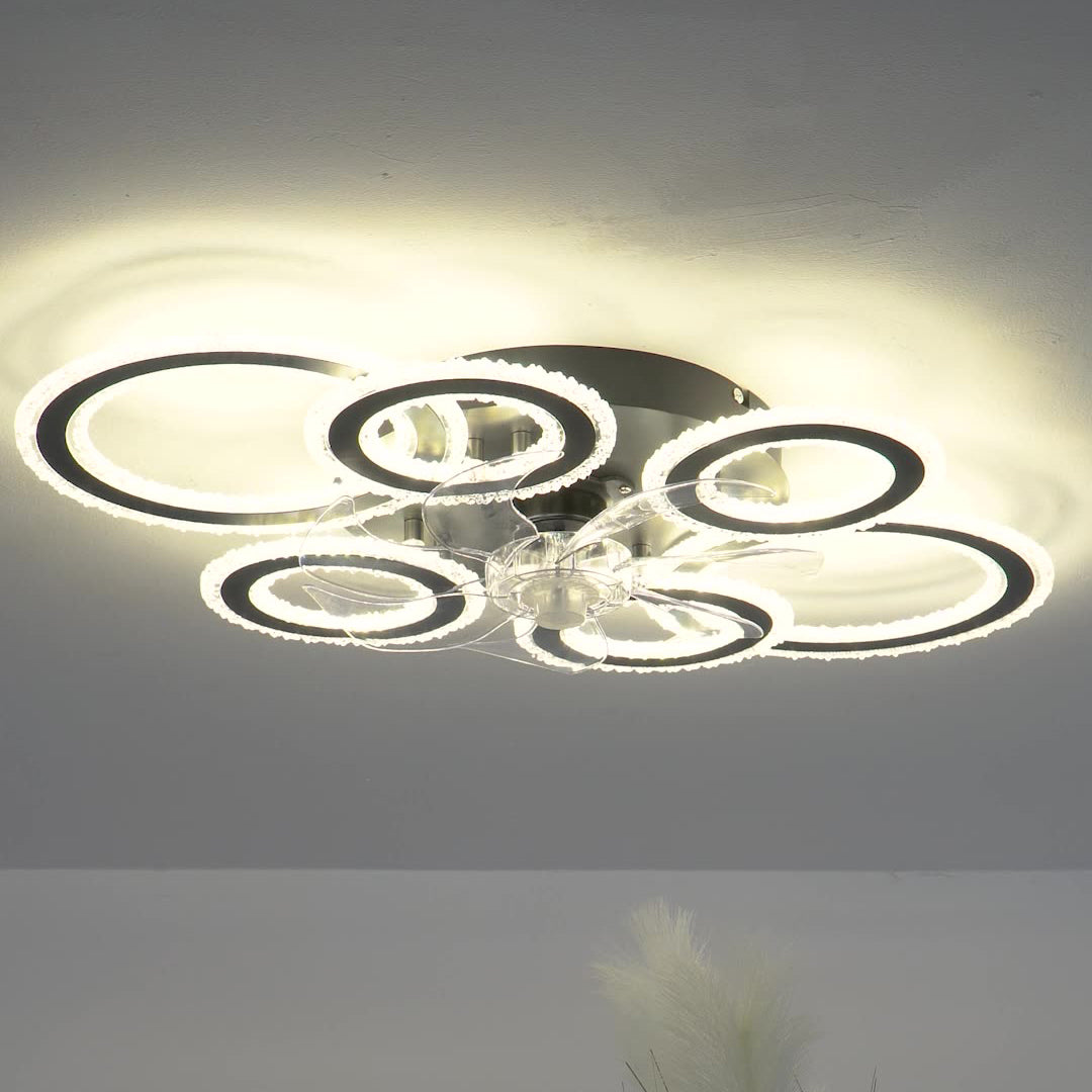 مروحة سقف دائرية معاصرة من الحديد الأكريليك بتصميم نورديك مع إضاءة LED شبه مسطحة لغرفة المعيشة وغرفة النوم