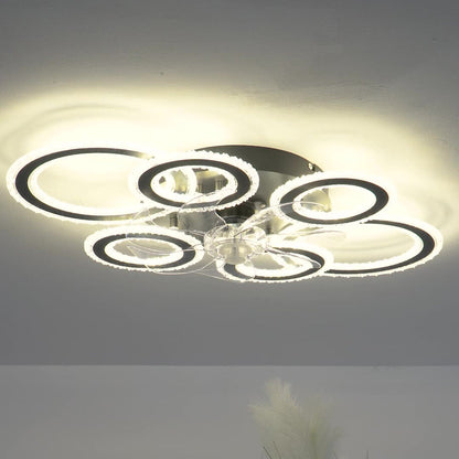 مروحة سقف دائرية معاصرة من الحديد الأكريليك بتصميم نورديك مع إضاءة LED شبه مسطحة لغرفة المعيشة وغرفة النوم