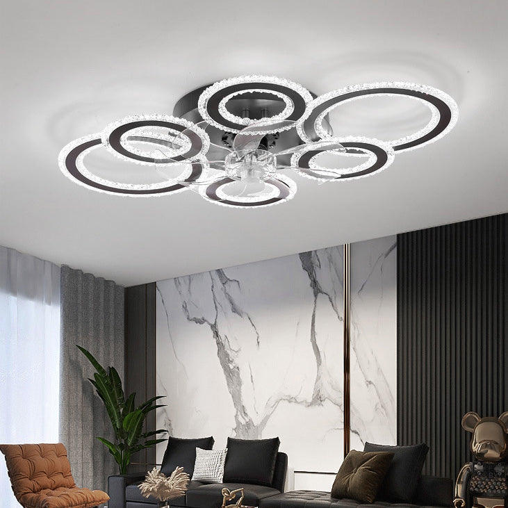 مروحة سقف دائرية معاصرة من الحديد الأكريليك بتصميم نورديك مع إضاءة LED شبه مسطحة لغرفة المعيشة وغرفة النوم