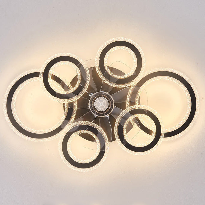 مروحة سقف دائرية معاصرة من الحديد الأكريليك بتصميم نورديك مع إضاءة LED شبه مسطحة لغرفة المعيشة وغرفة النوم