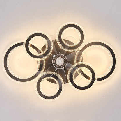 مروحة سقف دائرية معاصرة من الحديد الأكريليك بتصميم نورديك مع إضاءة LED شبه مسطحة لغرفة المعيشة وغرفة النوم