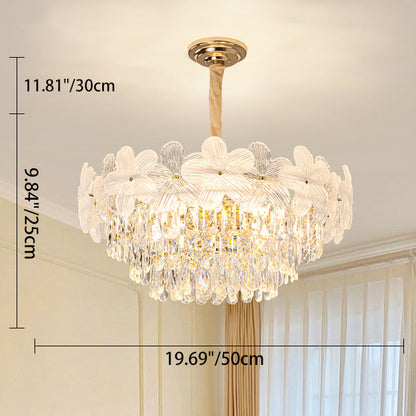 Traditional French Crystal Glass Iron Frosted Floral 8/10/12/21/25-Light Chandelier Ideal For Bedroom And Dining Room