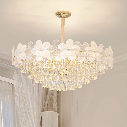 Traditional French Crystal Glass Iron Frosted Floral 8/10/12/21/25-Light Chandelier Ideal For Bedroom And Dining Room