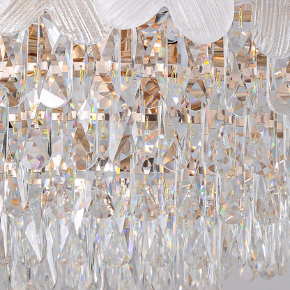 Traditional French Crystal Glass Iron Frosted Floral 8/10/12/21/25-Light Chandelier Ideal For Bedroom And Dining Room