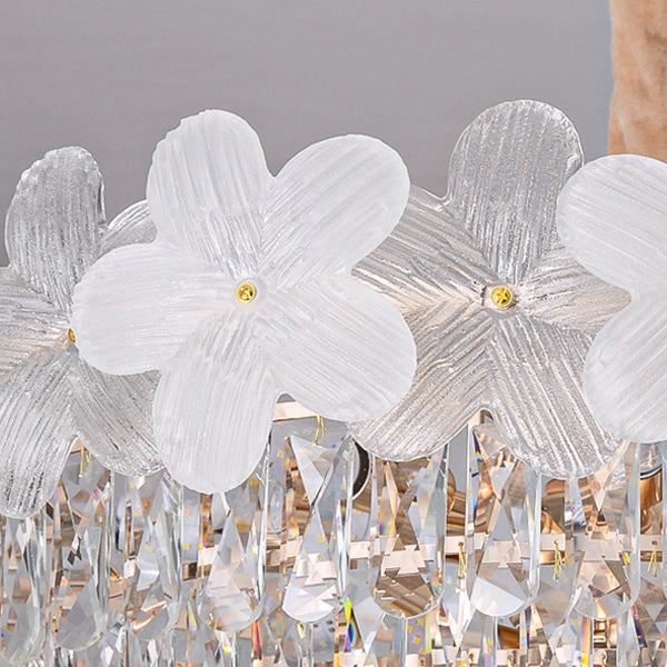 Traditional French Crystal Glass Iron Frosted Floral 8/10/12/21/25-Light Chandelier Ideal For Bedroom And Dining Room