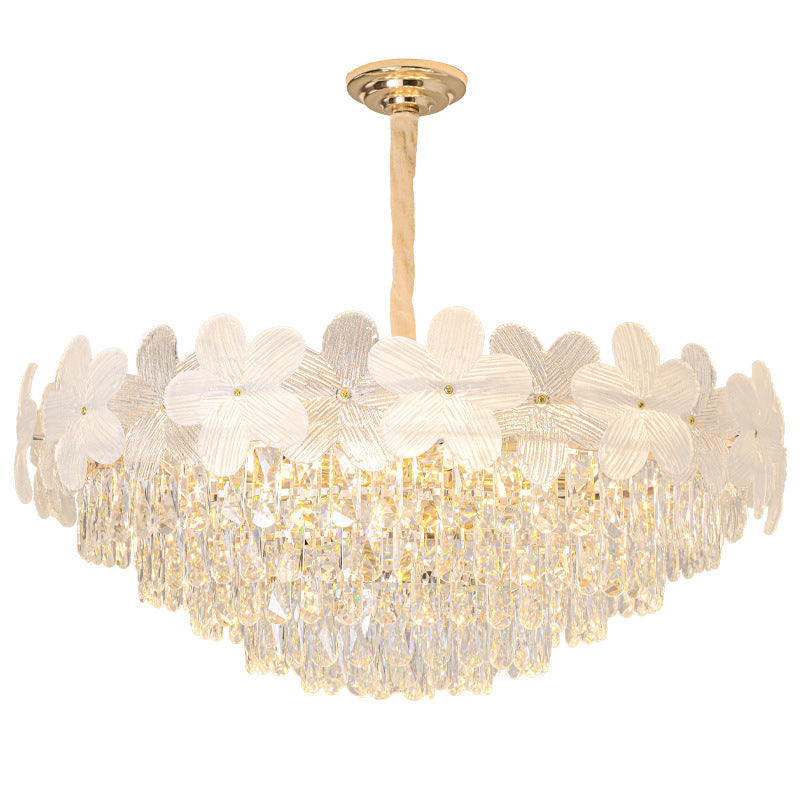 Traditional French Crystal Glass Iron Frosted Floral 8/10/12/21/25-Light Chandelier Ideal For Bedroom And Dining Room