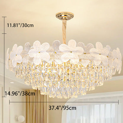 Traditional French Crystal Glass Iron Frosted Floral 8/10/12/21/25-Light Chandelier Ideal For Bedroom And Dining Room