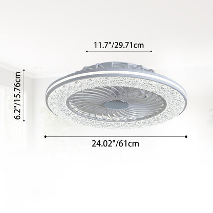 Modern Minimalist ABS And Acrylic Round Smart LED Semi-Flush Mount Ceiling Fan Light For Bedroom And Living Room