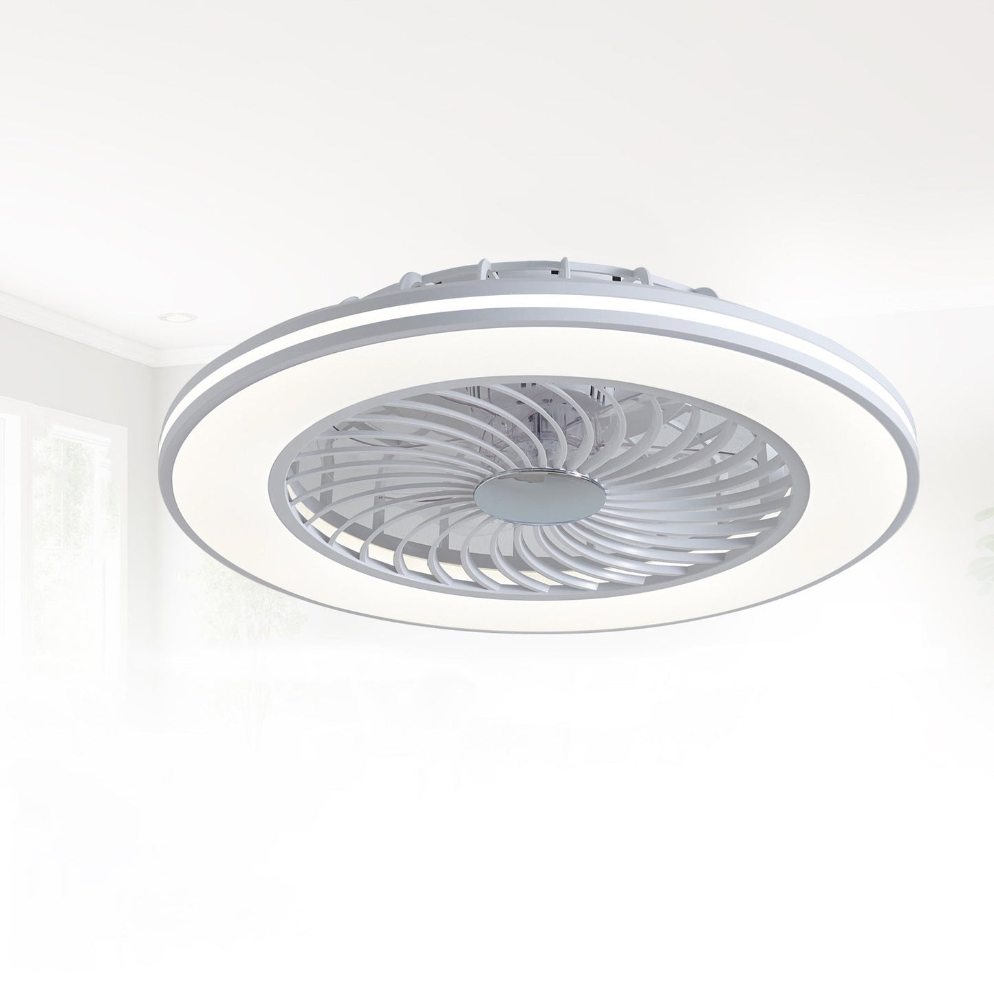 Modern Minimalist ABS And Acrylic Round Smart LED Semi-Flush Mount Ceiling Fan Light For Bedroom And Living Room