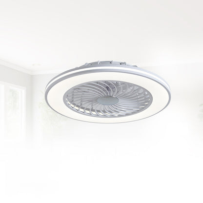 Modern Minimalist ABS And Acrylic Round Smart LED Semi-Flush Mount Ceiling Fan Light For Bedroom And Living Room