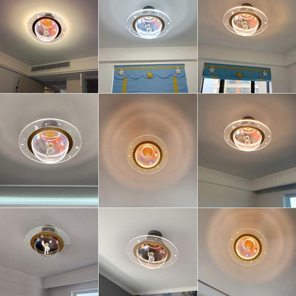 Contemporary Creative Kids Iron Resin & Acrylic Astronaut Globe LED Semi-Flush Mount Ceiling Light For Bedroom