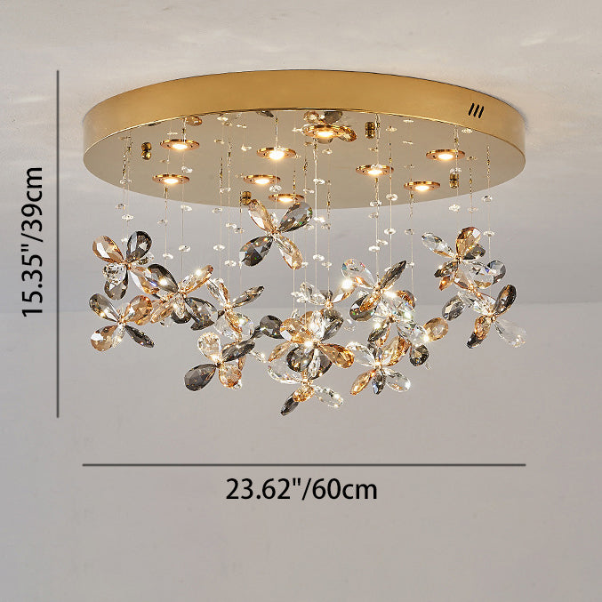 Modern Luxury Stainless Steel & Crystal Butterfly Round LED Flush Mount Ceiling Light For Living Room & Bedroom