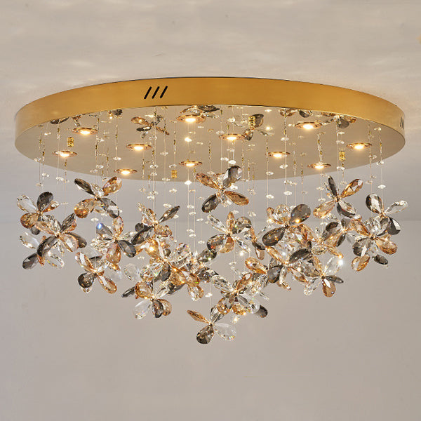 Modern Luxury Stainless Steel & Crystal Butterfly Round LED Flush Mount Ceiling Light For Living Room & Bedroom