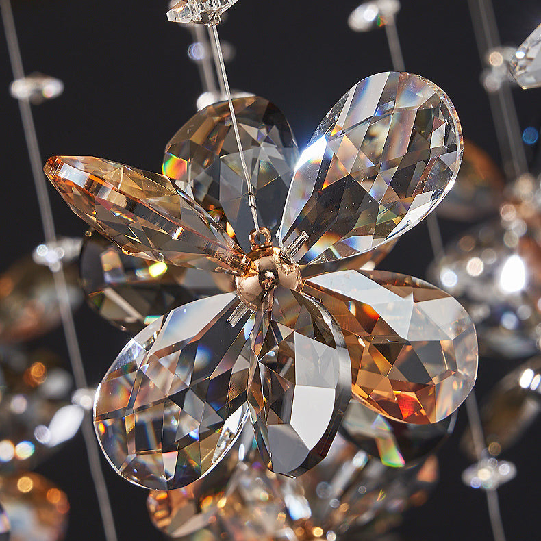Modern Luxury Stainless Steel & Crystal Butterfly Round LED Flush Mount Ceiling Light For Living Room & Bedroom