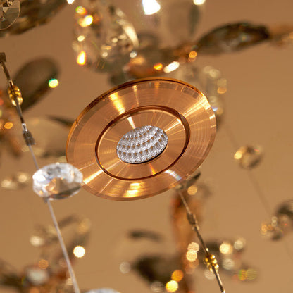 Modern Luxury Stainless Steel & Crystal Butterfly Round LED Flush Mount Ceiling Light For Living Room & Bedroom