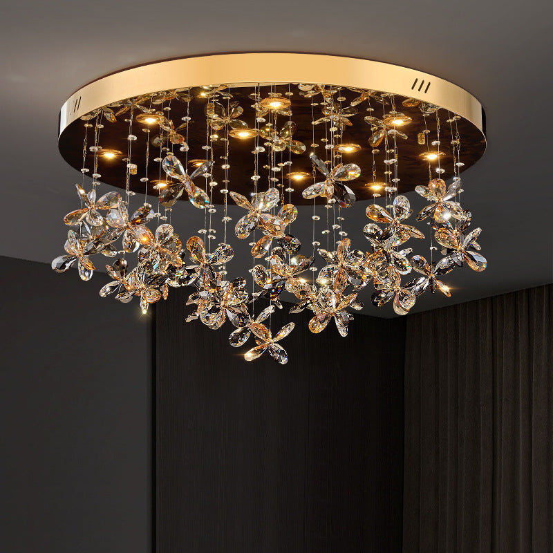 Modern Luxury Stainless Steel & Crystal Butterfly Round LED Flush Mount Ceiling Light For Living Room & Bedroom