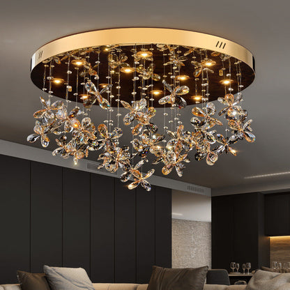 Modern Luxury Stainless Steel & Crystal Butterfly Round LED Flush Mount Ceiling Light For Living Room & Bedroom