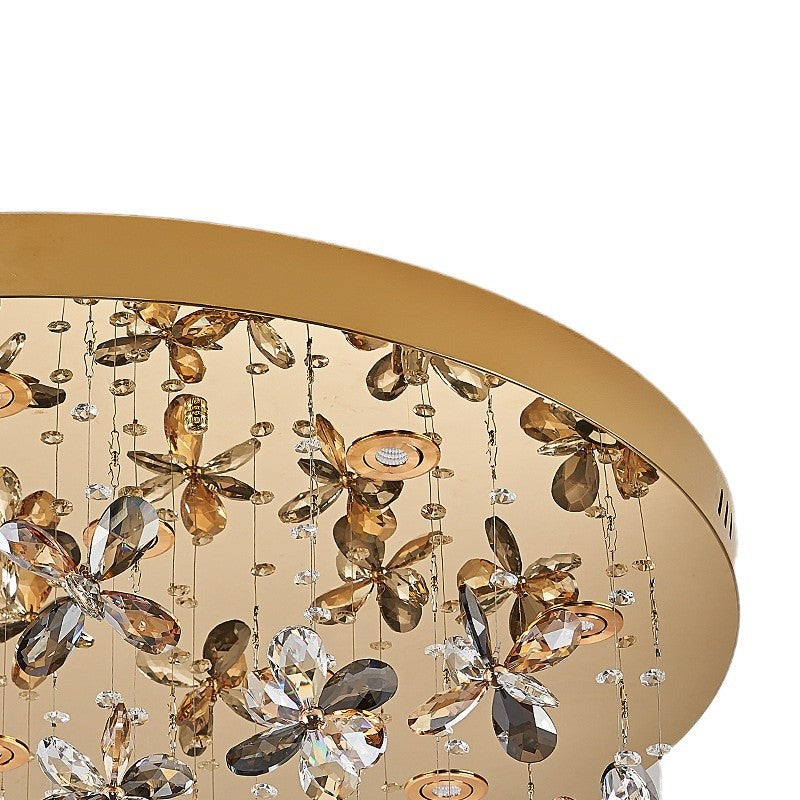 Modern Luxury Stainless Steel & Crystal Butterfly Round LED Flush Mount Ceiling Light For Living Room & Bedroom