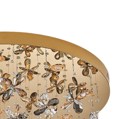 Modern Luxury Stainless Steel & Crystal Butterfly Round LED Flush Mount Ceiling Light For Living Room & Bedroom
