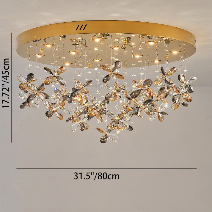 Modern Luxury Stainless Steel & Crystal Butterfly Round LED Flush Mount Ceiling Light For Living Room & Bedroom