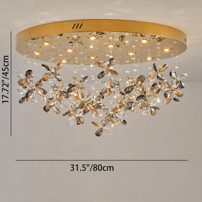 Modern Luxury Stainless Steel & Crystal Butterfly Round LED Flush Mount Ceiling Light For Living Room & Bedroom