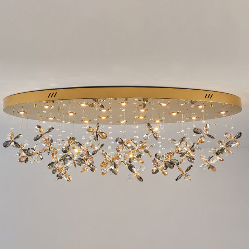 Modern Luxury Stainless Steel & Crystal Butterfly Round LED Flush Mount Ceiling Light For Living Room & Bedroom