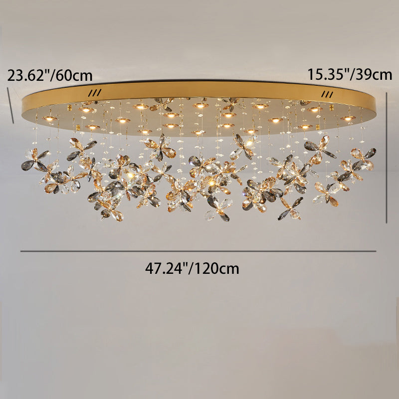 Modern Luxury Stainless Steel & Crystal Butterfly Round LED Flush Mount Ceiling Light For Living Room & Bedroom