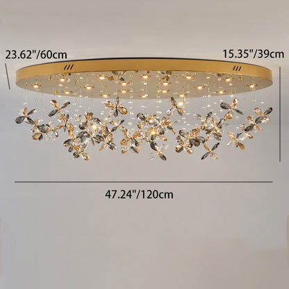 Modern Luxury Stainless Steel & Crystal Butterfly Round LED Flush Mount Ceiling Light For Living Room & Bedroom