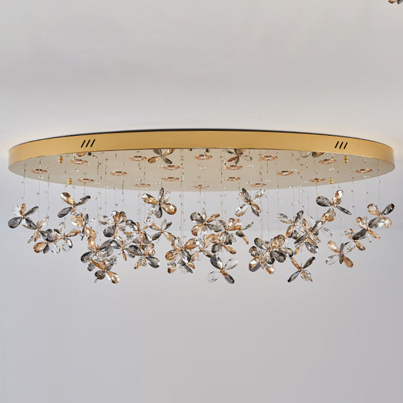 Modern Luxury Stainless Steel & Crystal Butterfly Round LED Flush Mount Ceiling Light For Living Room & Bedroom