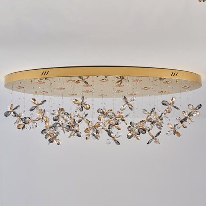 Modern Luxury Stainless Steel & Crystal Butterfly Round LED Flush Mount Ceiling Light For Living Room & Bedroom