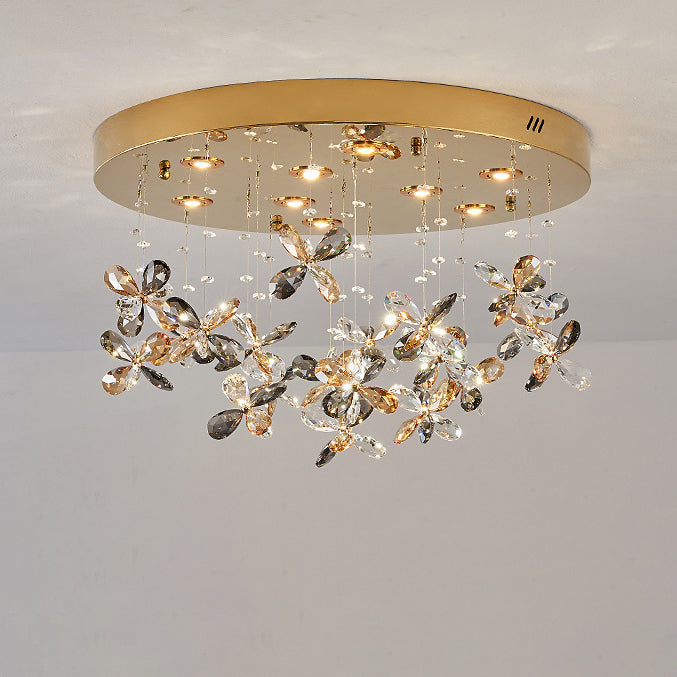 Modern Luxury Stainless Steel & Crystal Butterfly Round LED Flush Mount Ceiling Light For Living Room & Bedroom