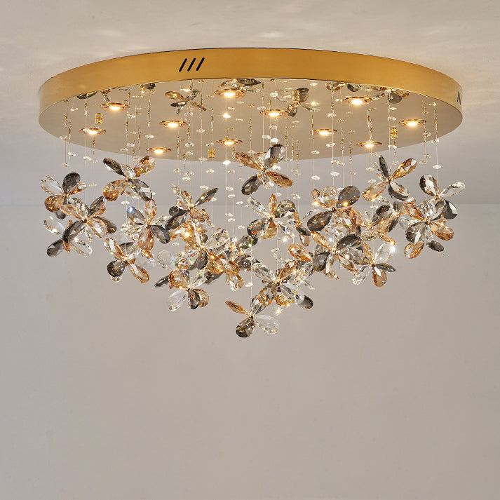 Modern Luxury Stainless Steel & Crystal Butterfly Round LED Flush Mount Ceiling Light For Living Room & Bedroom