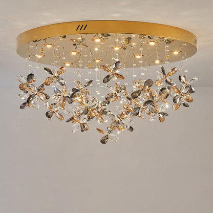 Modern Luxury Stainless Steel & Crystal Butterfly Round LED Flush Mount Ceiling Light For Living Room & Bedroom