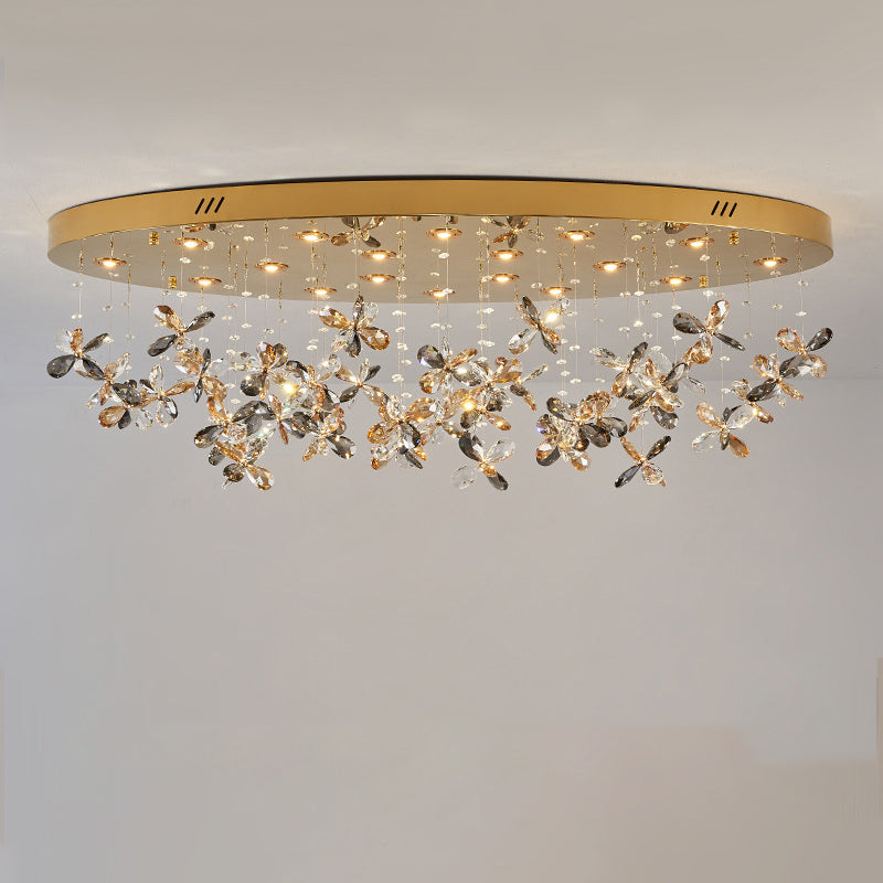 Modern Luxury Stainless Steel & Crystal Butterfly Round LED Flush Mount Ceiling Light For Living Room & Bedroom