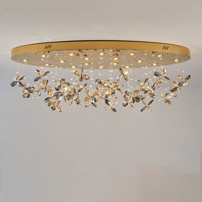 Modern Luxury Stainless Steel & Crystal Butterfly Round LED Flush Mount Ceiling Light For Living Room & Bedroom