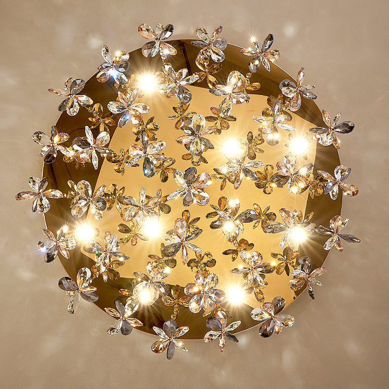 Modern Luxury Stainless Steel & Crystal Butterfly Round LED Flush Mount Ceiling Light For Living Room & Bedroom