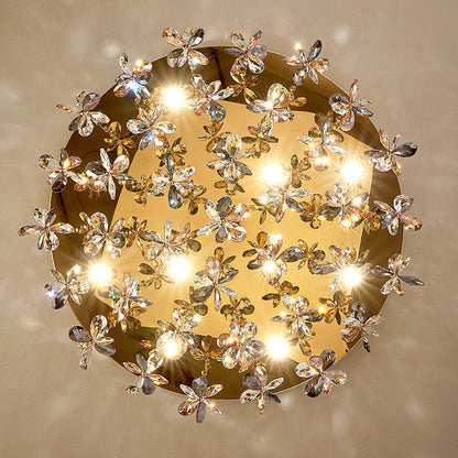 Modern Luxury Stainless Steel & Crystal Butterfly Round LED Flush Mount Ceiling Light For Living Room & Bedroom