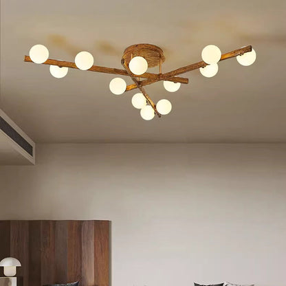 Traditional Farmhouse Acrylic Metal & Resin Branch Frosted Ball 3/6/9/12/15-Light Semi-Flush Mount Ceiling Light For Living Room & Bedroom