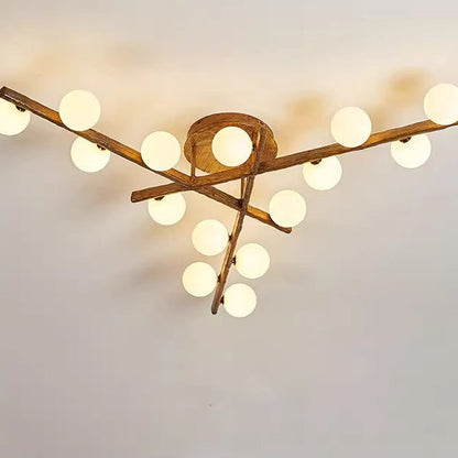 Traditional Farmhouse Acrylic Metal & Resin Branch Frosted Ball 3/6/9/12/15-Light Semi-Flush Mount Ceiling Light For Living Room & Bedroom
