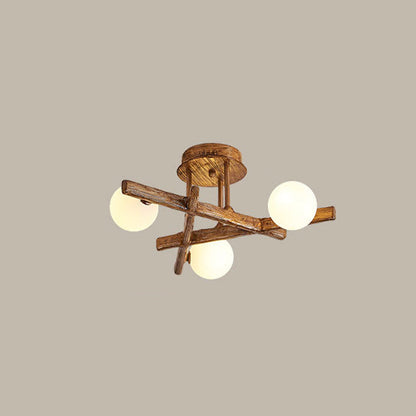 Traditional Farmhouse Acrylic Metal & Resin Branch Frosted Ball 3/6/9/12/15-Light Semi-Flush Mount Ceiling Light For Living Room & Bedroom
