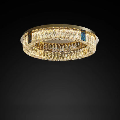 Modern Luxury Shell Stainless Steel & Crystal Round Multi-Layered LED Flush Mount Ceiling Light For Bedroom & Living Room