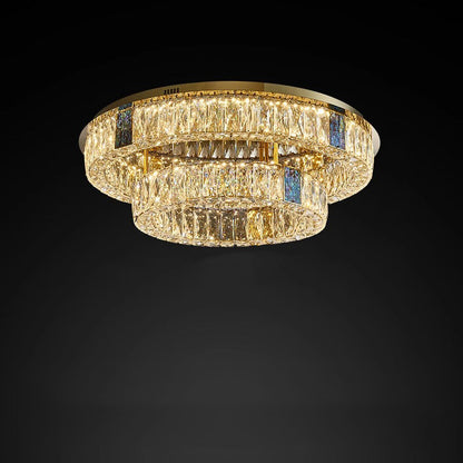 Modern Luxury Shell Stainless Steel & Crystal Round Multi-Layered LED Flush Mount Ceiling Light For Bedroom & Living Room