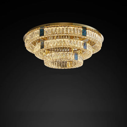 Modern Luxury Shell Stainless Steel & Crystal Round Multi-Layered LED Flush Mount Ceiling Light For Bedroom & Living Room