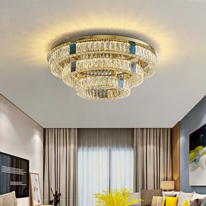 Modern Luxury Shell Stainless Steel & Crystal Round Multi-Layered LED Flush Mount Ceiling Light For Bedroom & Living Room