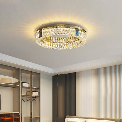 Modern Luxury Shell Stainless Steel & Crystal Round Multi-Layered LED Flush Mount Ceiling Light For Bedroom & Living Room