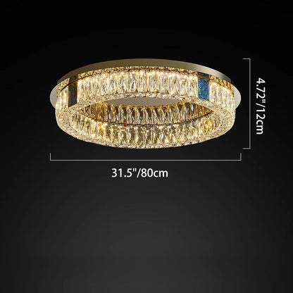 Modern Luxury Shell Stainless Steel & Crystal Round Multi-Layered LED Flush Mount Ceiling Light For Bedroom & Living Room