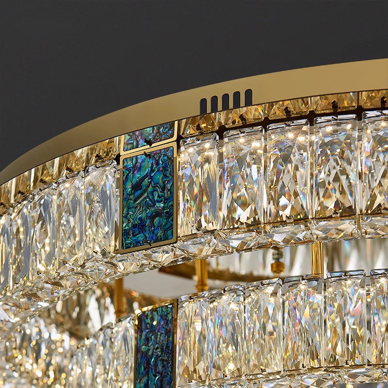 Modern Luxury Shell Stainless Steel & Crystal Round Multi-Layered LED Flush Mount Ceiling Light For Bedroom & Living Room